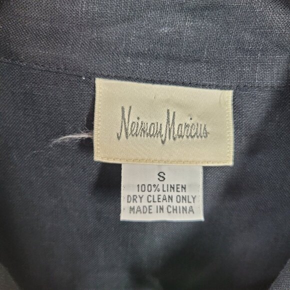 Vtg Neiman Marcus 100% Linen Small Shirt Jacket Dress Long Sleeve Tunic Black - Picture 6 of 6